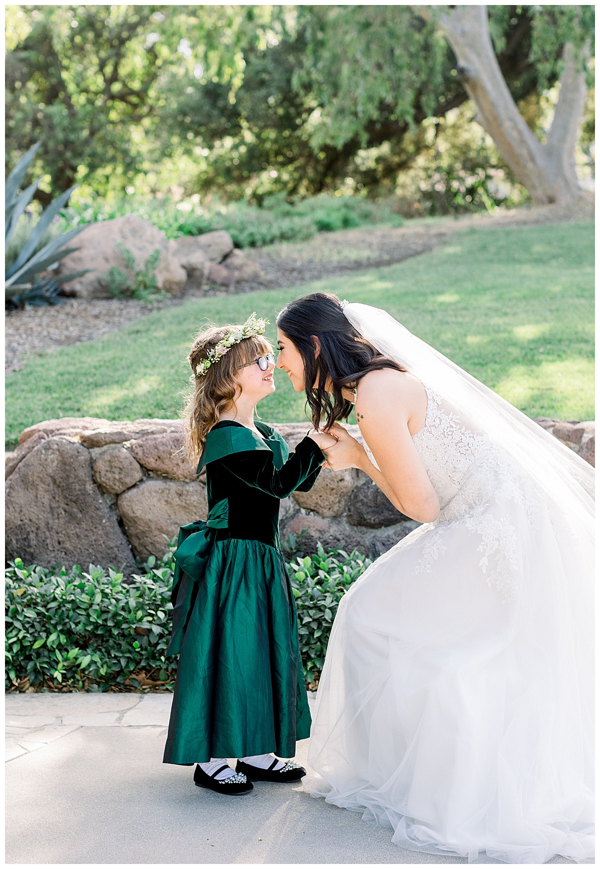 Fall Wedding at Quail Ranch Flower Girl in Emerald Green Dress