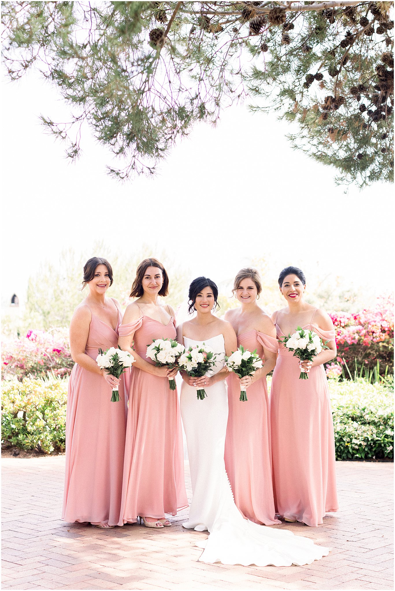 Bride and the bridesmaids at a Terranea Resort wedding in Rancho Palos Verdes, Ca.