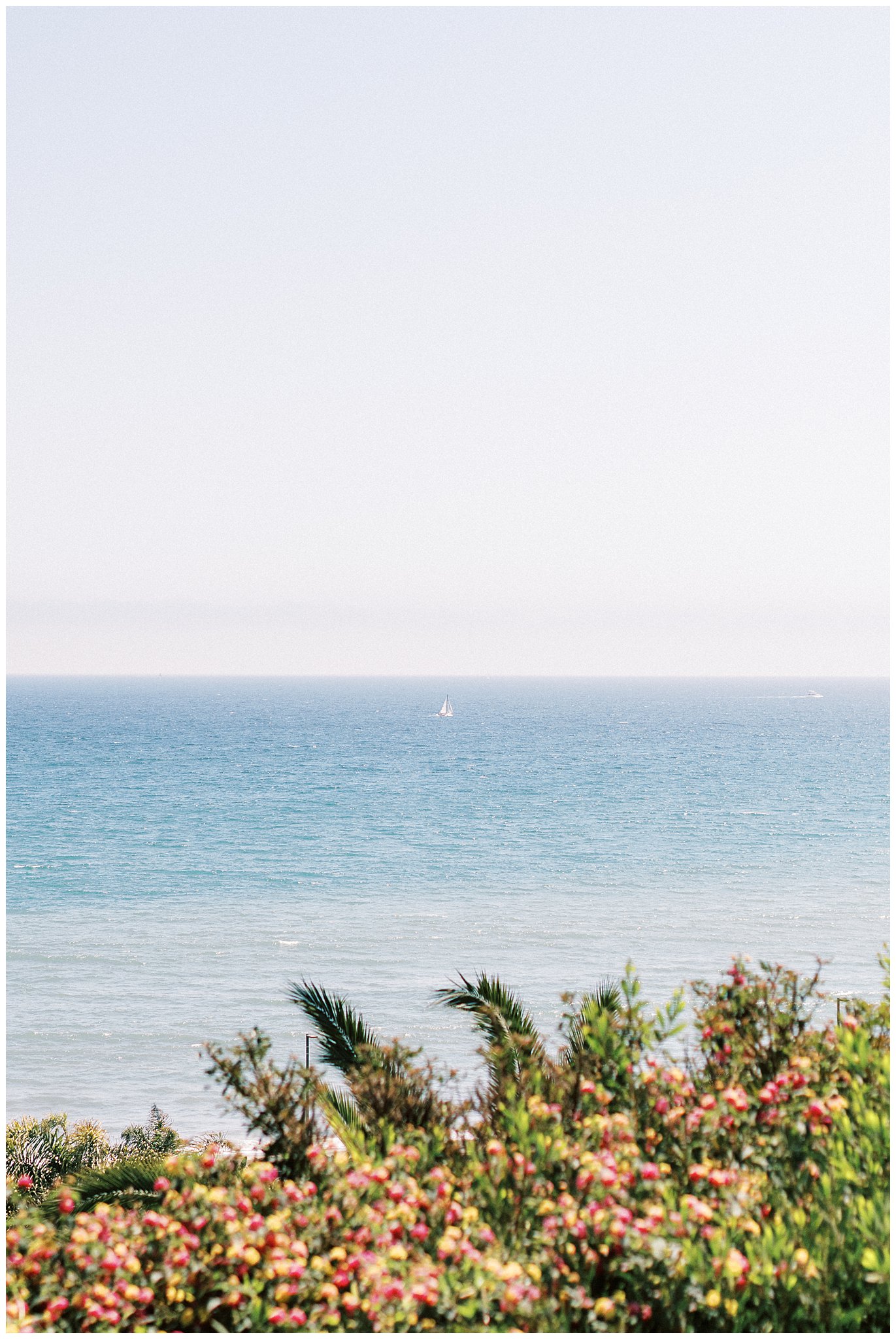 View of sailboat and the pacific ocean in The Palisades.