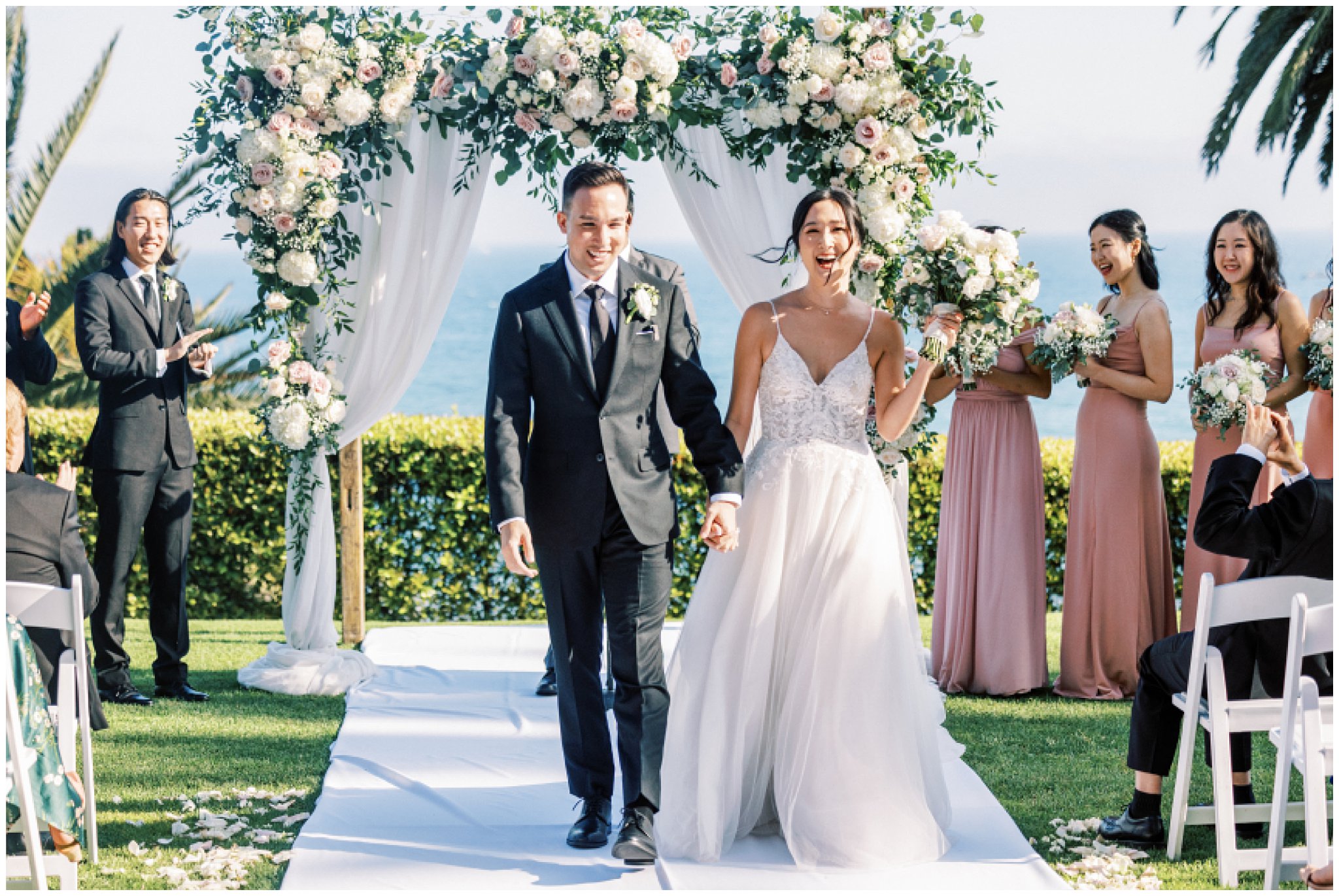 Just married couple at Bel Air Bay Club in Pacific Palisades, Ca.