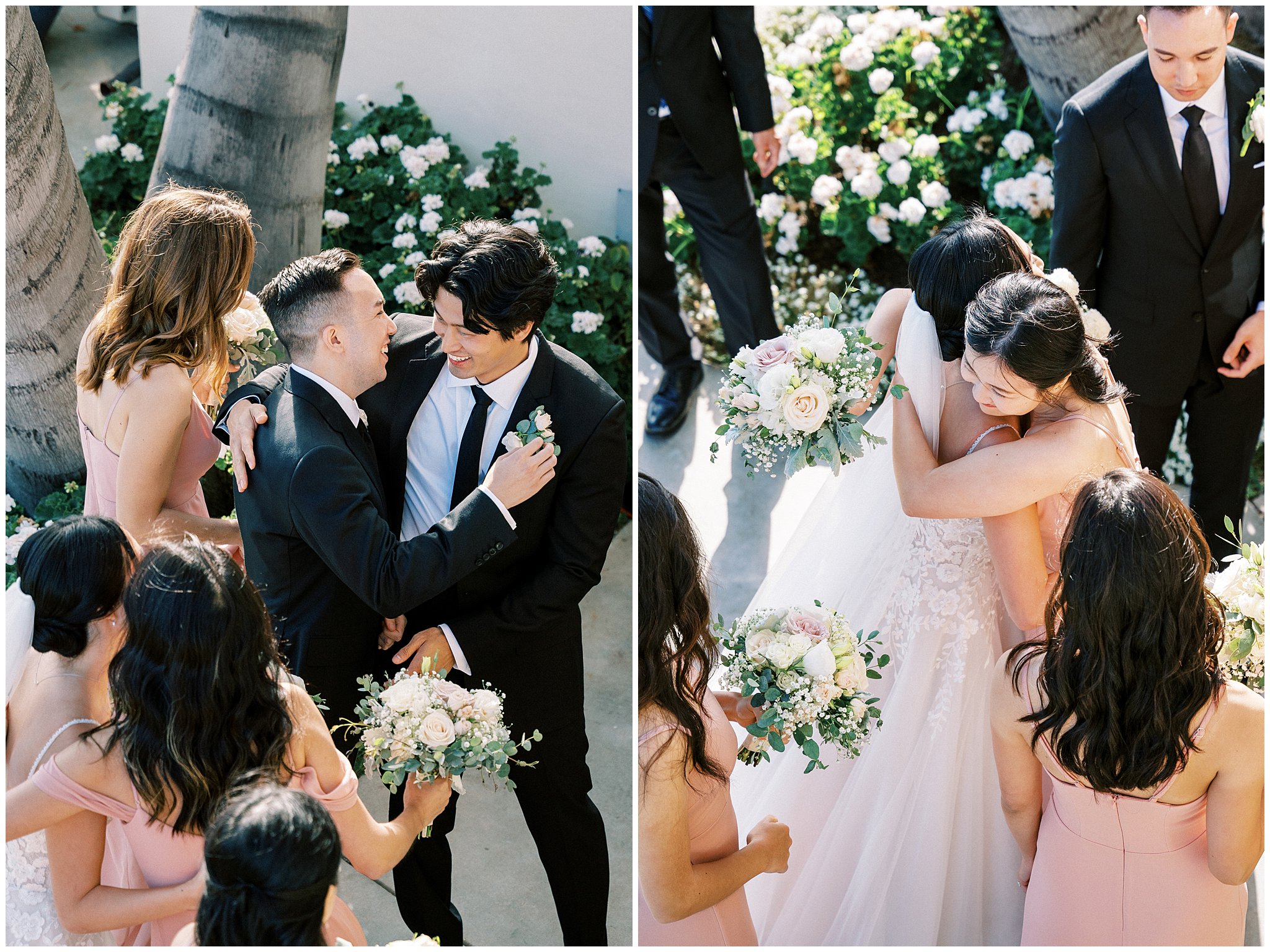 Wedding party congratulating the couple on wedding day at Bel Air Bay Club.