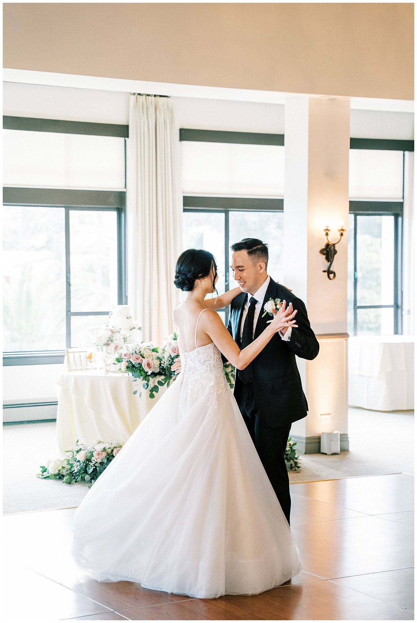 Bride and groom first dance at Bel Air Bay Club.  