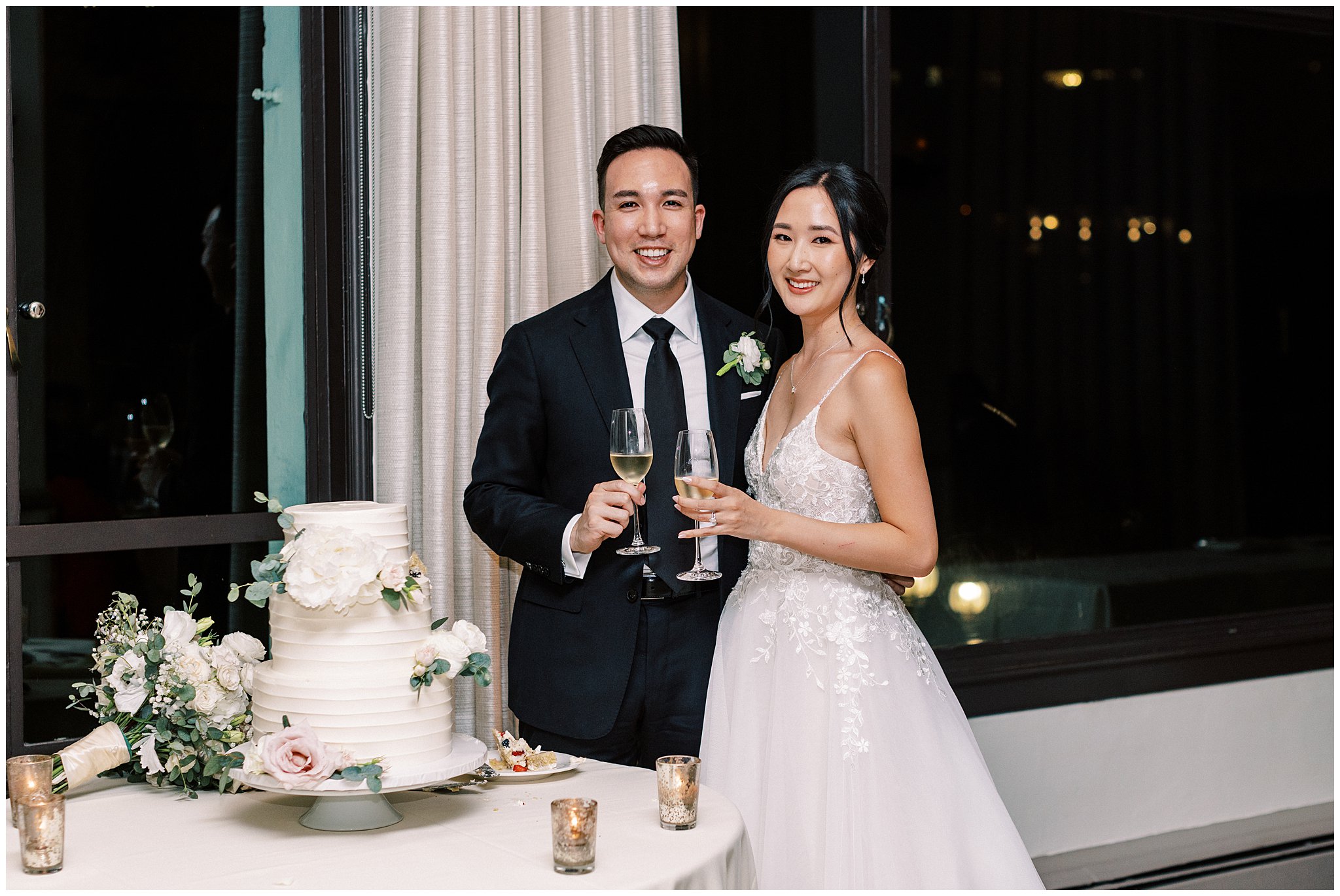 Bride and groom toasting at their wedding in Pacific Palisades, Ca.