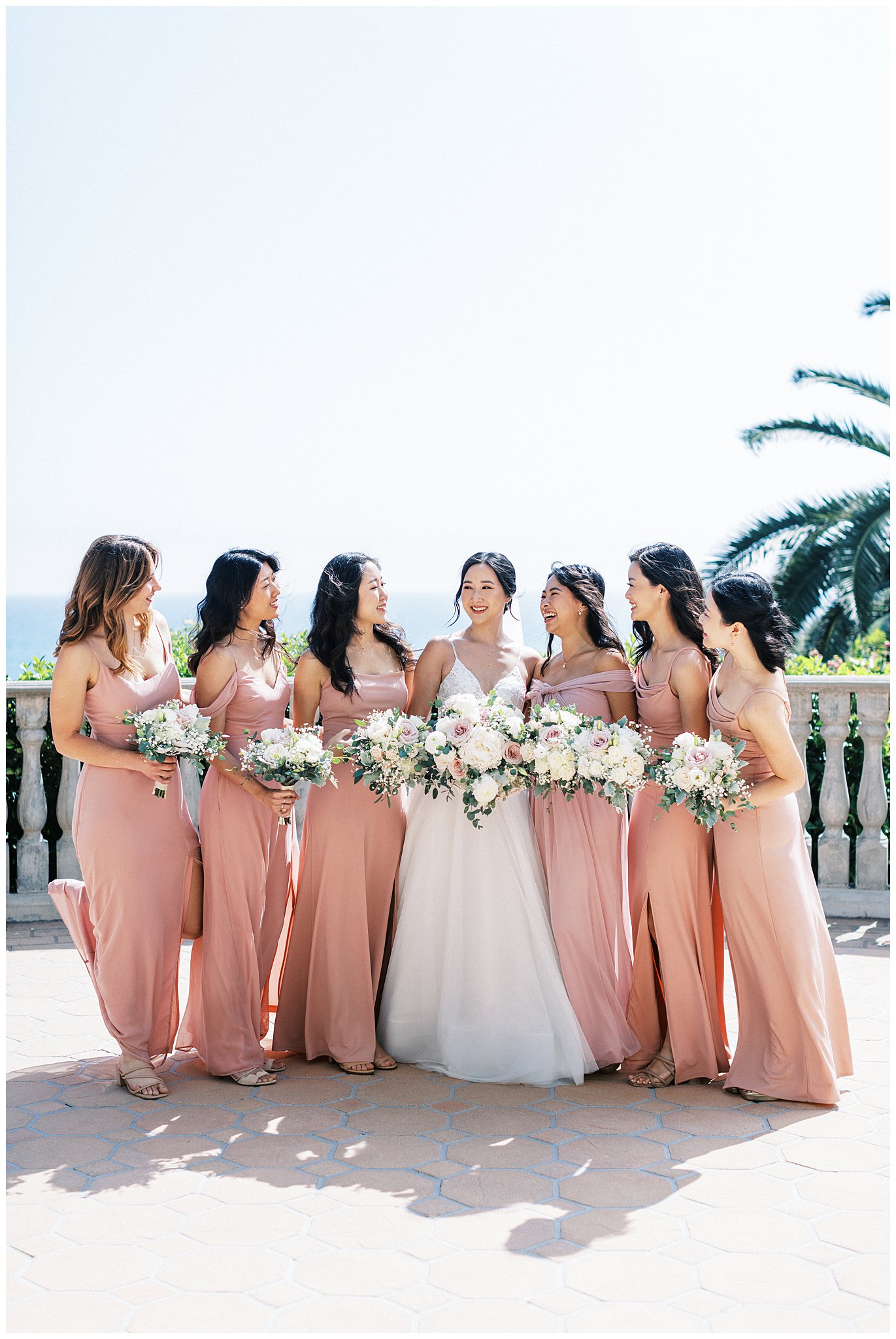 Bridal party on wedding day at Bel Air Bay Club in Pacific Palisades, Ca.