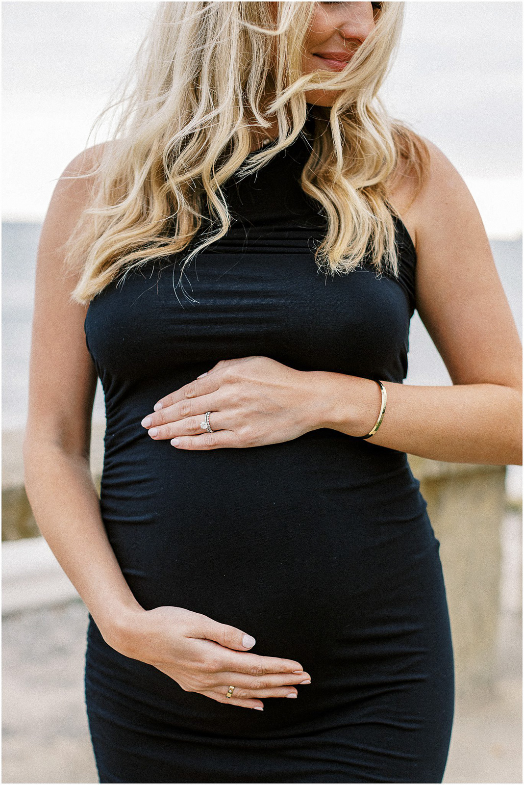 A pregnant woman at Butterfly Beach in Montecito, Ca.