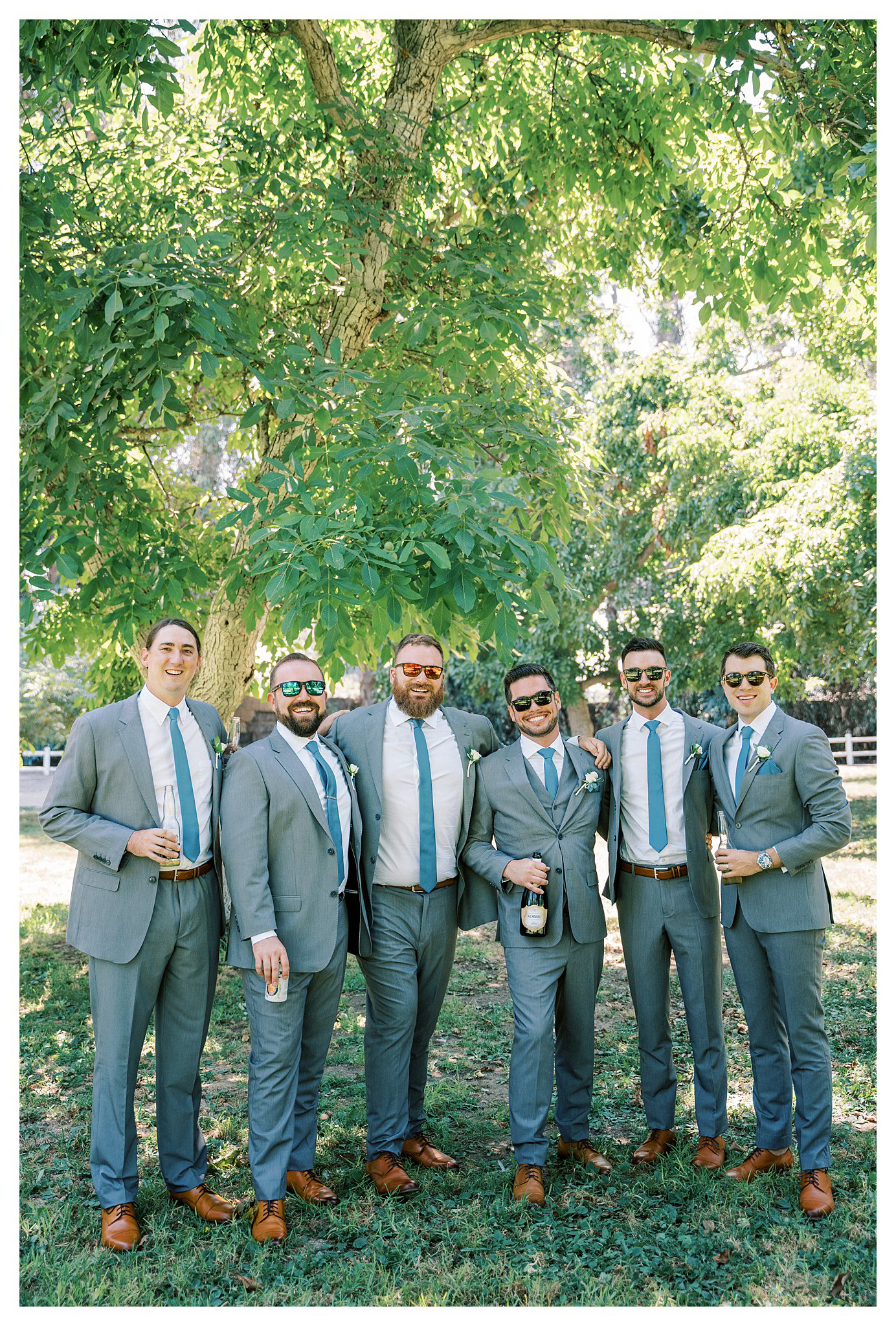 The groom and groomsmen with some drinks at the wedding in Moorpark, Ca.