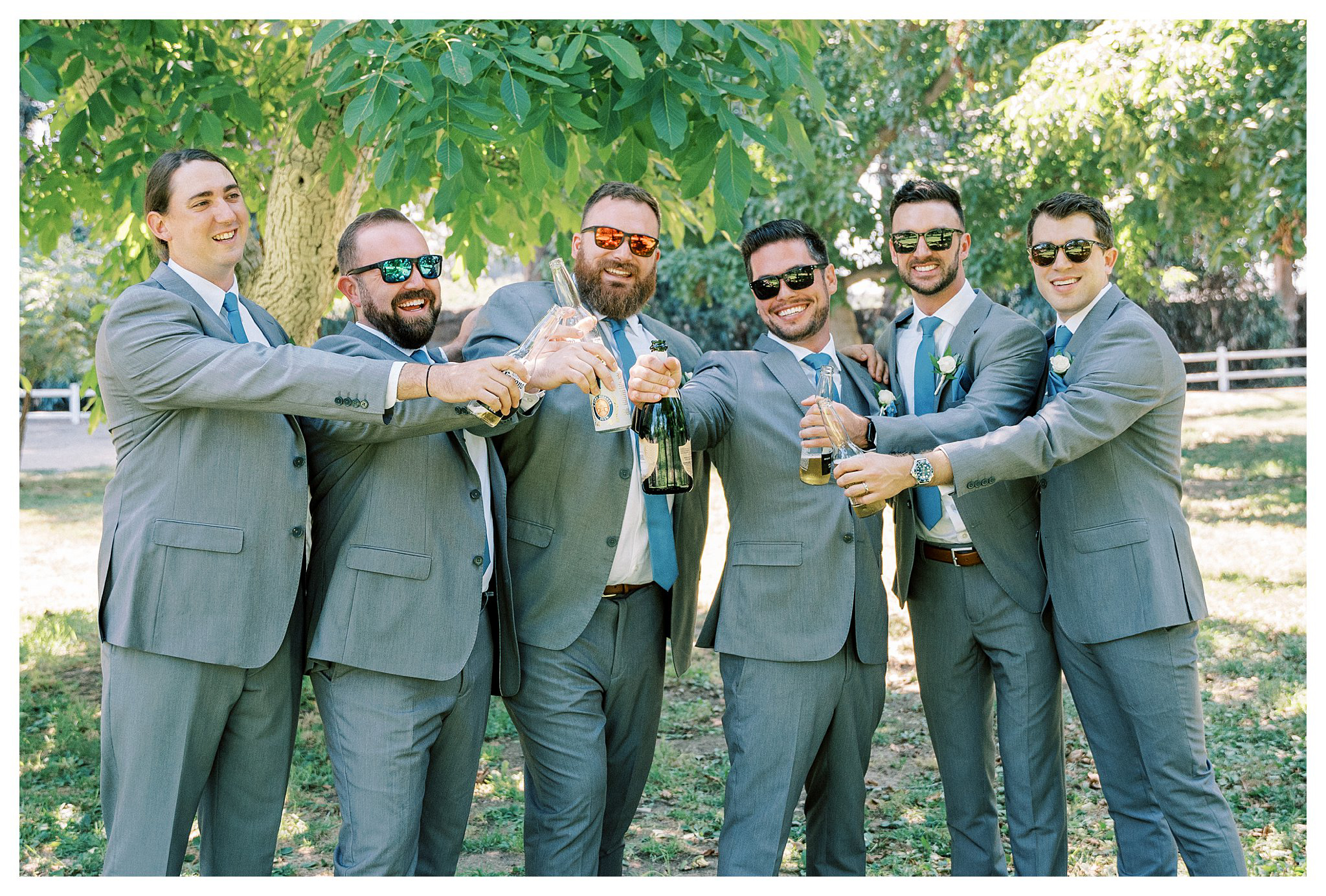 The groom and his groomsmen doing a toast in Moorpark, Ca.