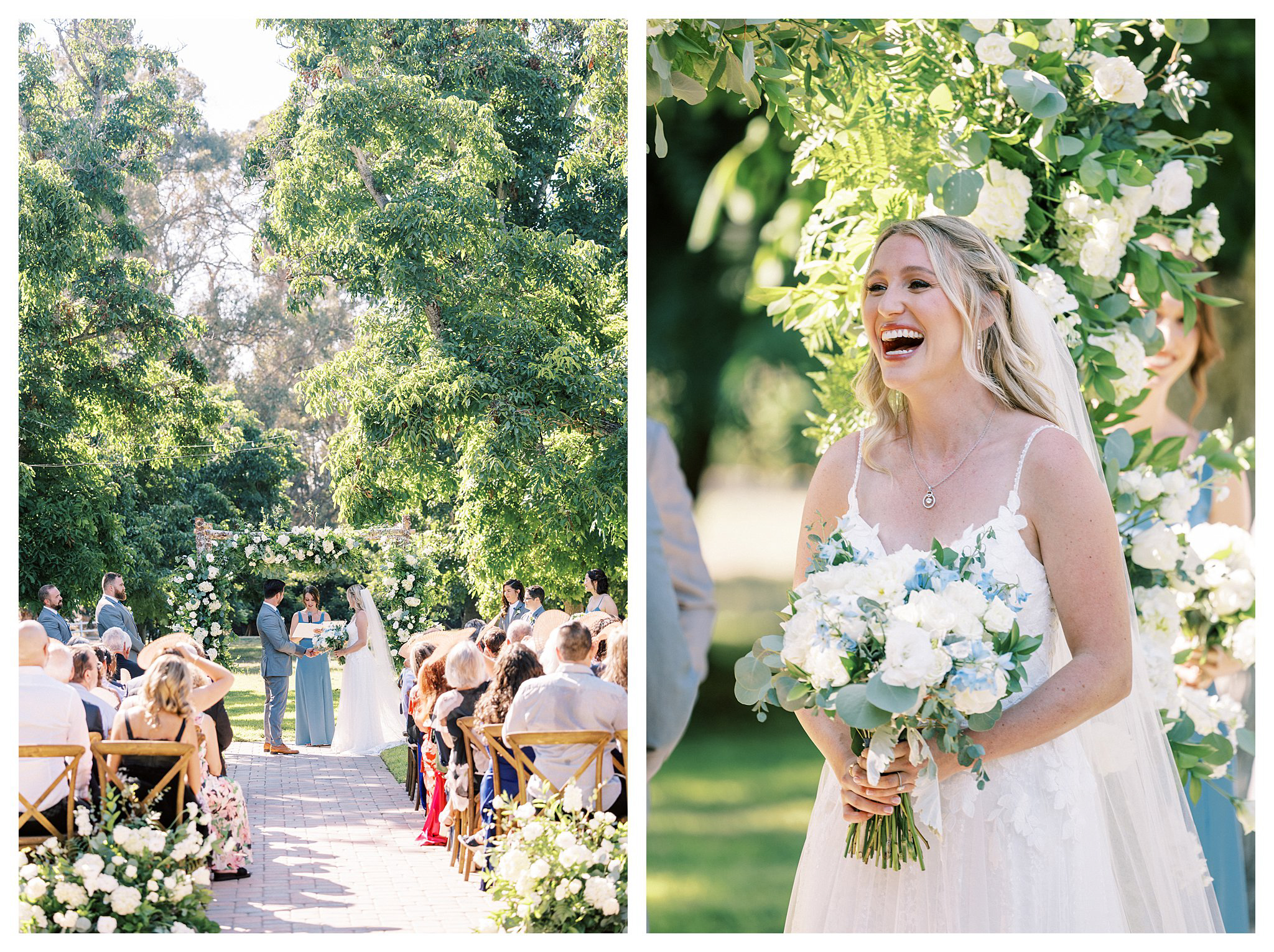 The bride smiling during his wedding ceremony in Moorpark, Ca.