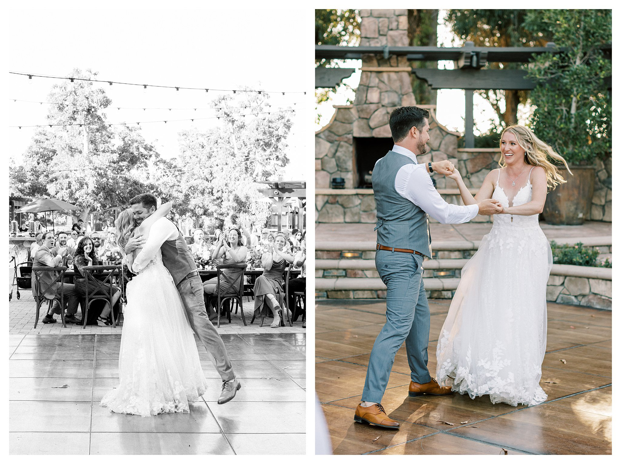 The bride and groom's embracing during the first dance.