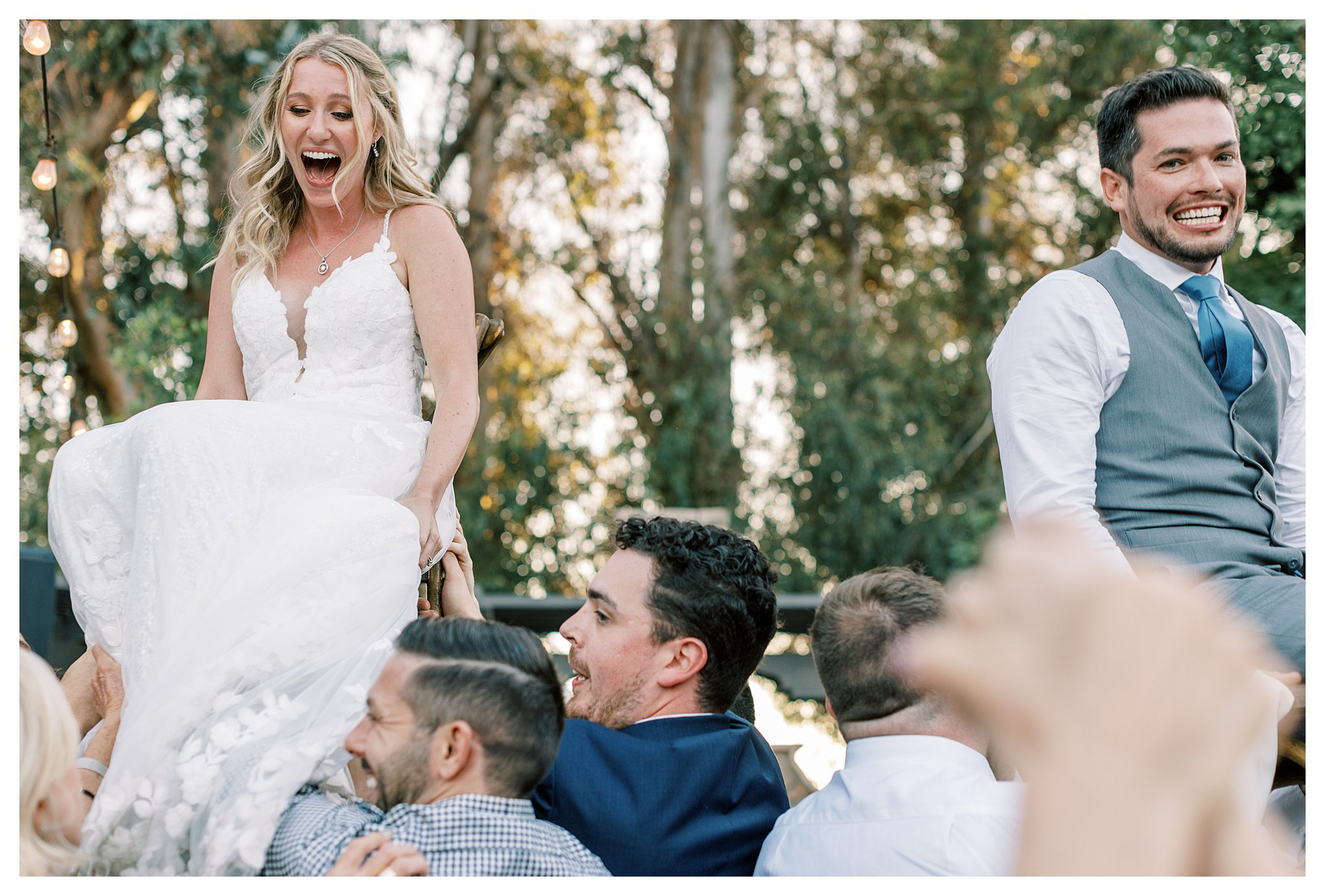 The newlyweds during the hora at Walnut Grove wedding in Moorpark, Ca.