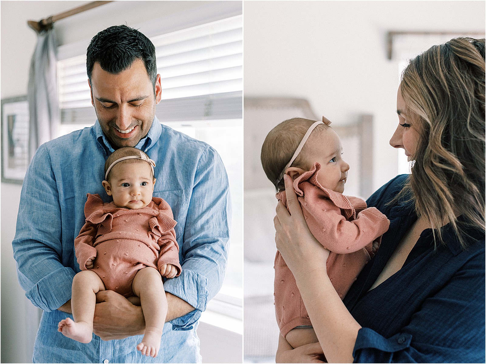 Candid moment of mom and dad with baby during lifestyle newborn session.