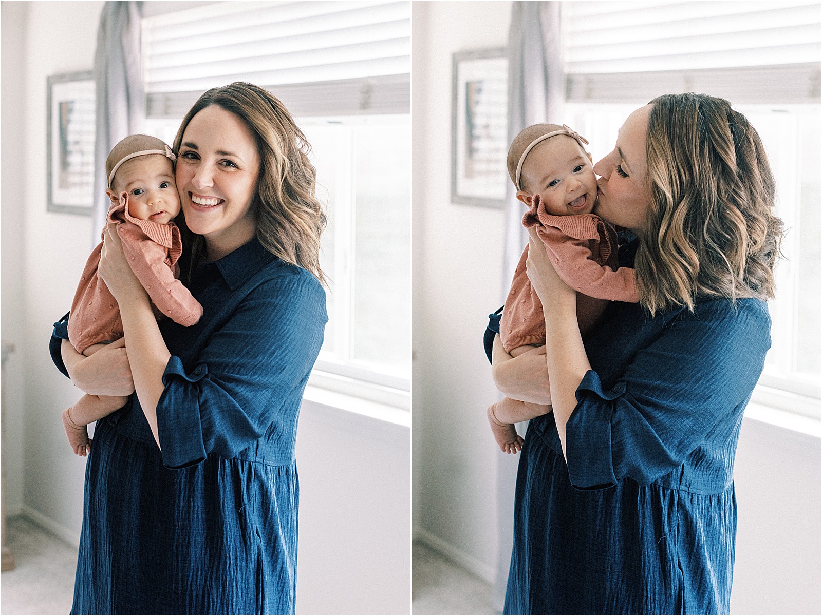 Candid moment of mom holding & kissing baby during in-home session