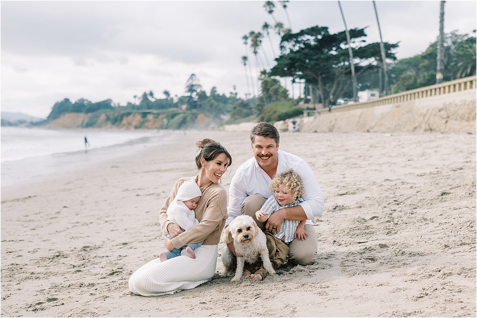 Lifestyle family portrait on an overcast afternoon at Butterfly Beach