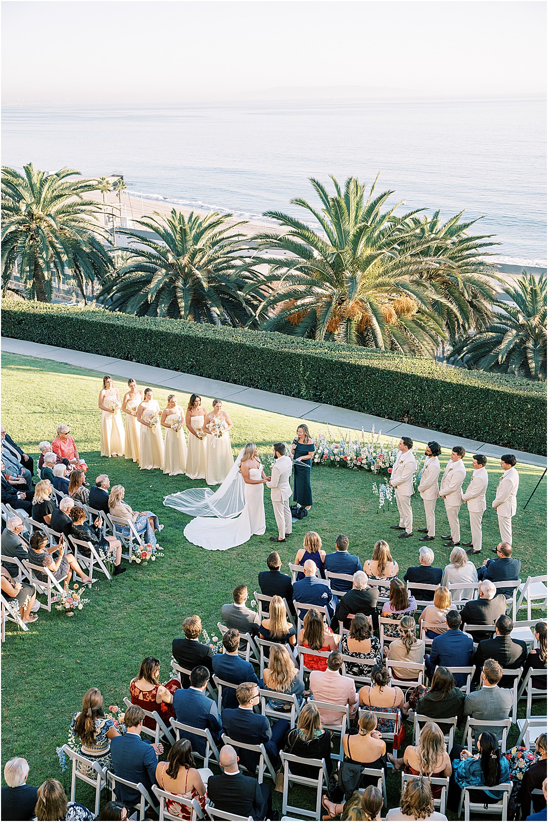 overview photo of ceremony and pacific ocean at bel air bay club in pacific palisades