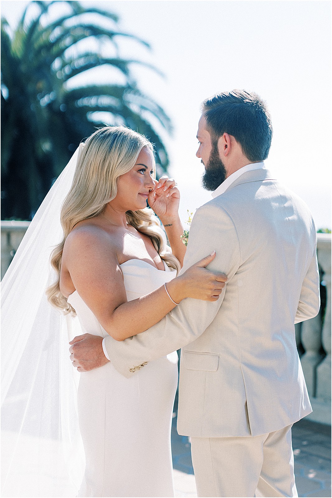 emotional first look moment on the terrace at bel air bay club