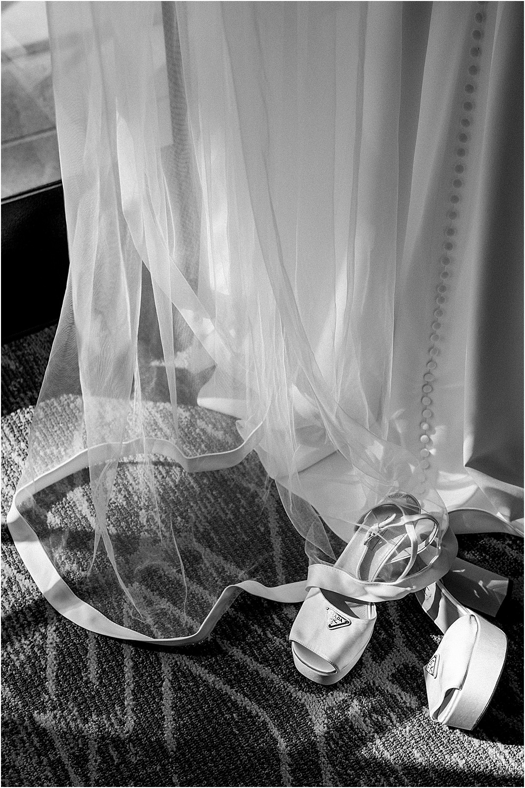 bridal shoes and veil in soft light