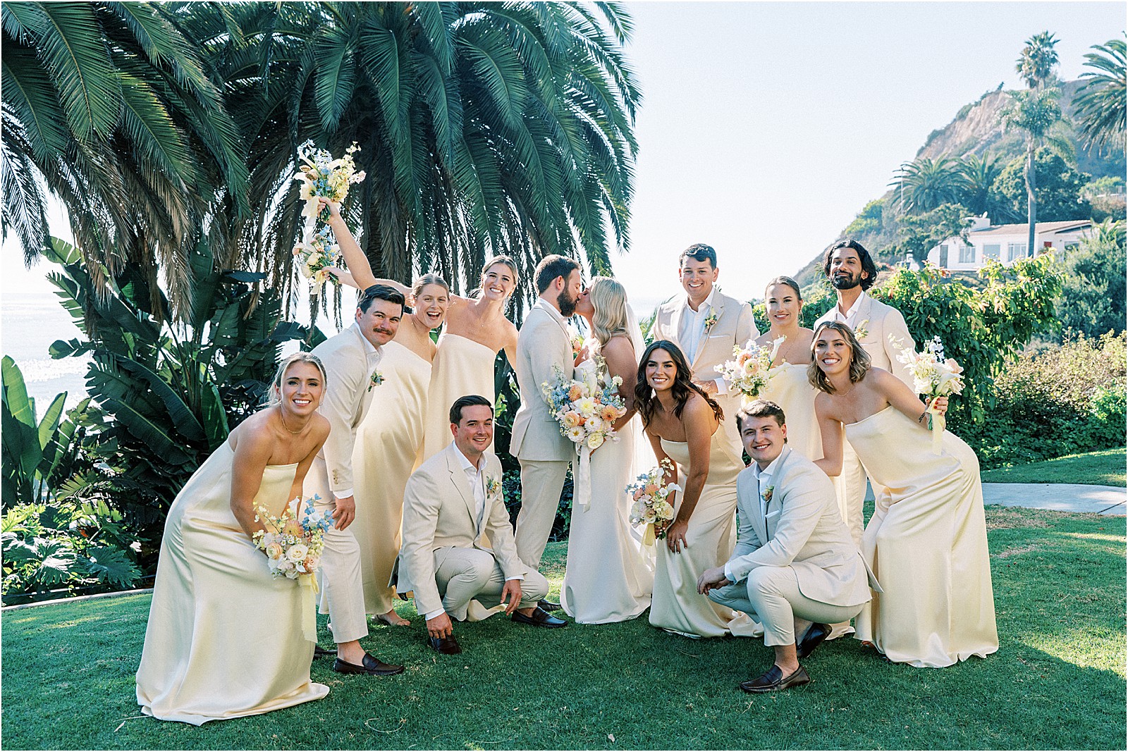 wedding party celebrating the couple